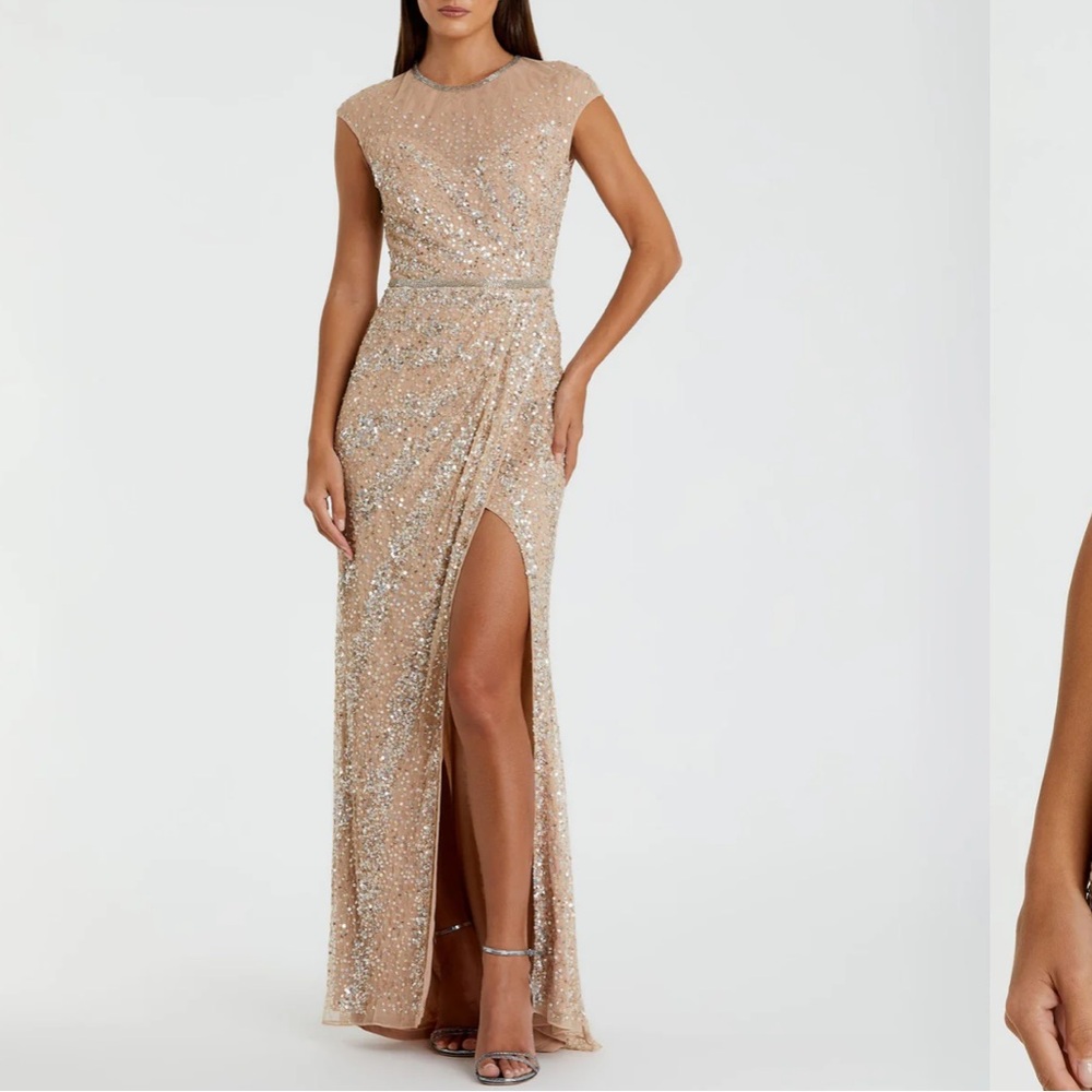 NWOT Mac Duggal illusion cap sleeve gown